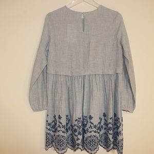 Zara grey dress with navy blue embroidery